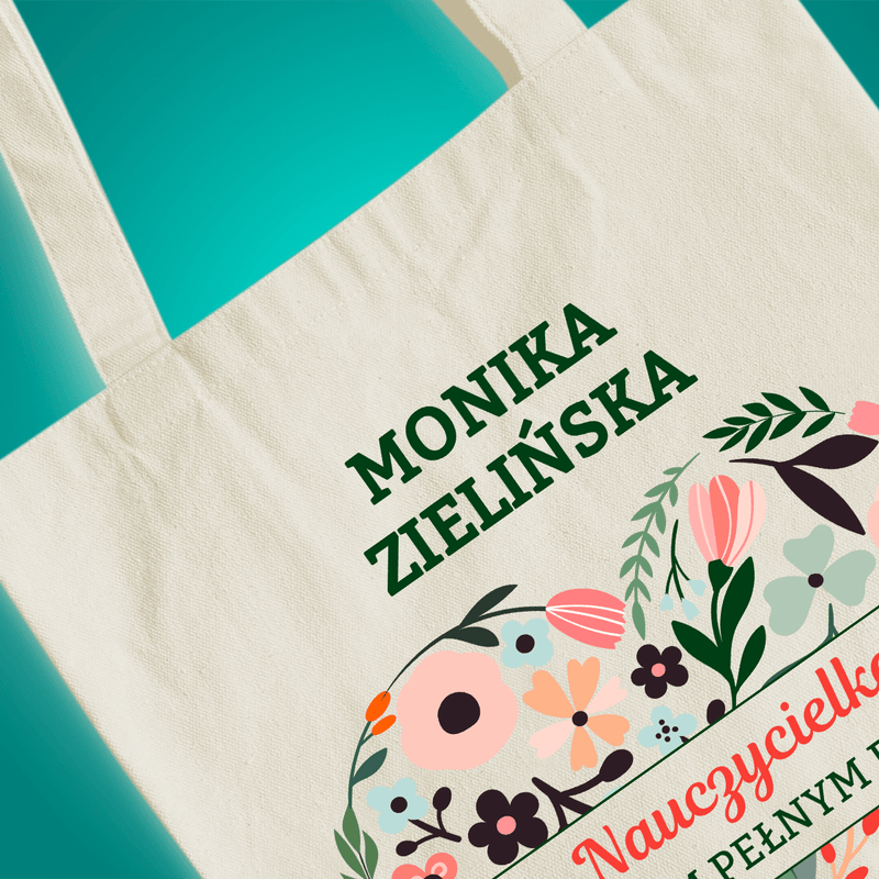Materiałowa torba shopper z własnym nadrukiem NAUCZYCIELKA - spersonalizowany prezent dla nauczycielki - Adamell.pl