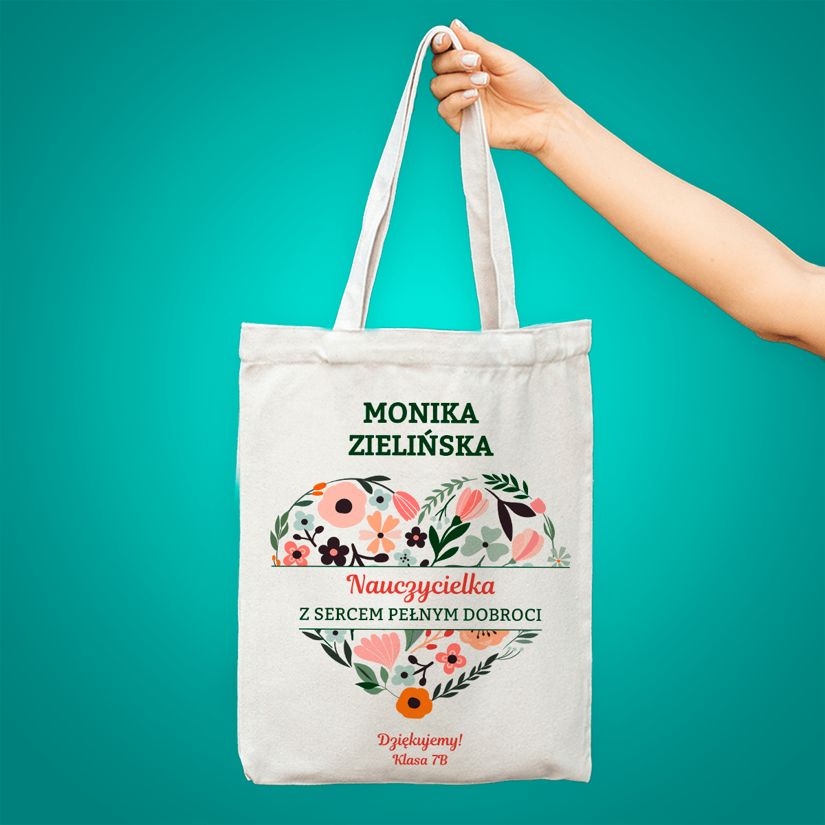 Materiałowa torba shopper z własnym nadrukiem NAUCZYCIELKA - spersonalizowany prezent dla nauczycielki - Adamell.pl