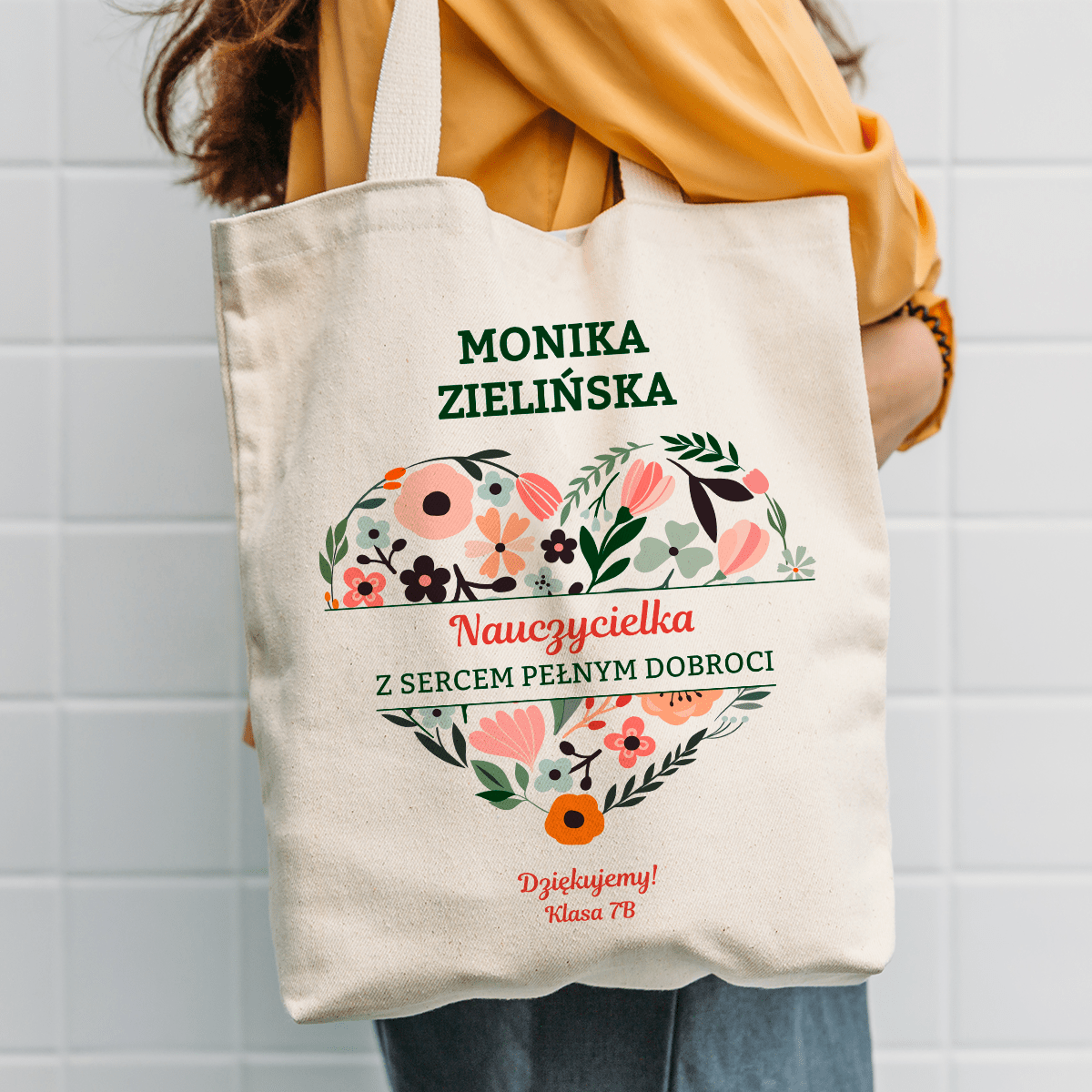 Materiałowa torba shopper z własnym nadrukiem NAUCZYCIELKA - spersonalizowany prezent dla nauczycielki - Adamell.pl