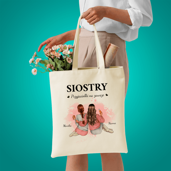 Materiałowa torba shopper z własnym nadrukiem SIOSTRY - spersonalizowany prezent dla siostry - Adamell.pl