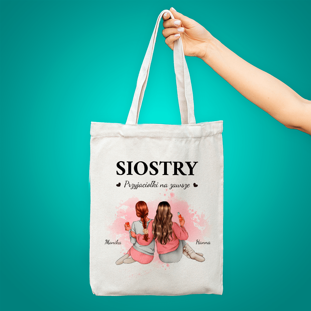 Materiałowa torba shopper z własnym nadrukiem SIOSTRY - spersonalizowany prezent dla siostry - Adamell.pl