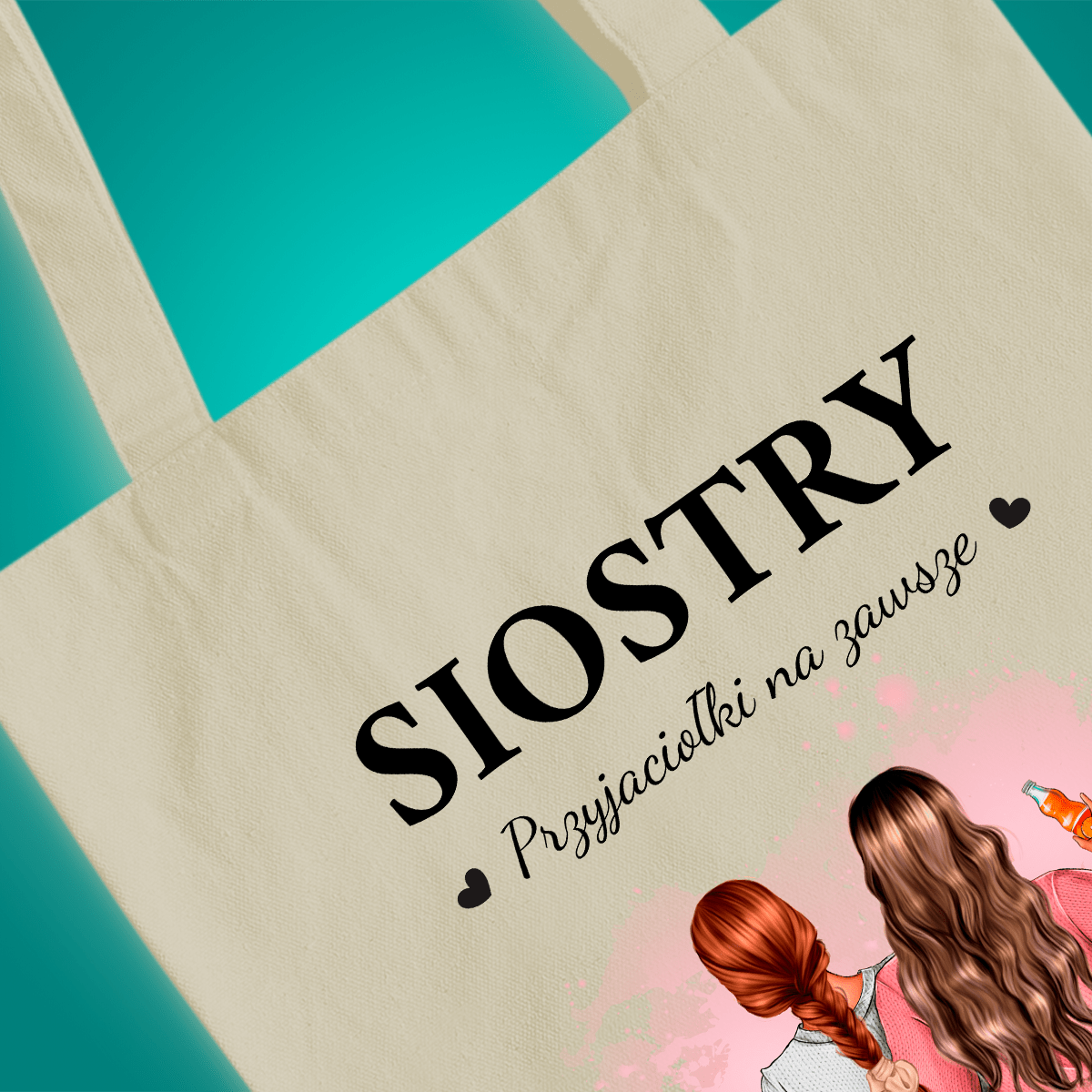 Materiałowa torba shopper z własnym nadrukiem SIOSTRY - spersonalizowany prezent dla siostry - Adamell.pl