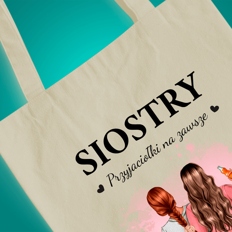 Materiałowa torba shopper z własnym nadrukiem SIOSTRY - spersonalizowany prezent dla siostry - Adamell.pl