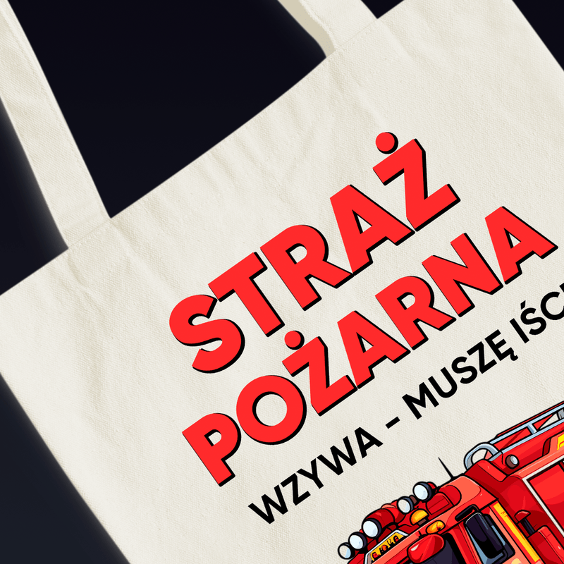 Materiałowa torba shopper z własnym nadrukiem STRAŻAK - spersonalizowany prezent dla strażaka - Adamell.pl