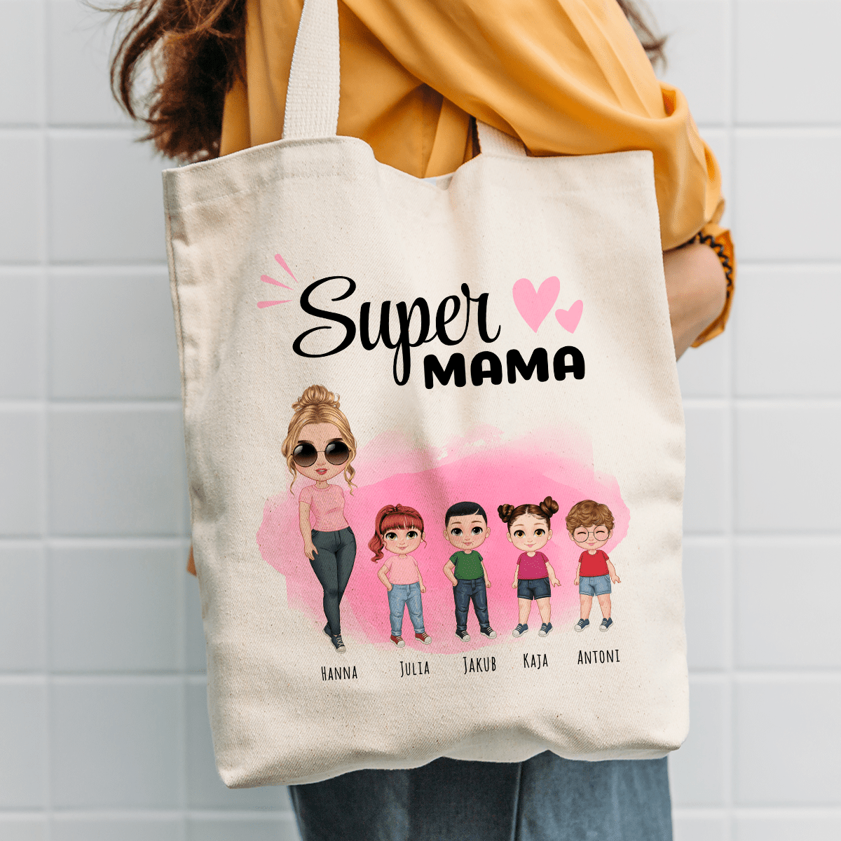 Materiałowa torba shopper z własnym nadrukiem SUPER MAMA - spersonalizowany prezent dla mamy - Adamell.pl