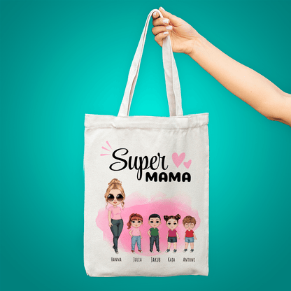 Materiałowa torba shopper z własnym nadrukiem SUPER MAMA - spersonalizowany prezent dla mamy - Adamell.pl