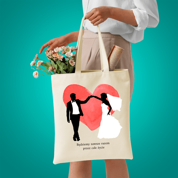 Materiałowa torba shopper z własnym nadrukiem ZAWSZE RAZEM - spersonalizowany prezent dla pary - Adamell.pl