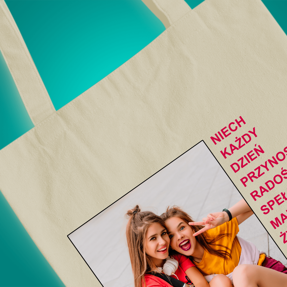 Materiałowa torba shopper z własnym nadrukiem ŻYCZENIA - spersonalizowany prezent dla przyjaciółki - Adamell.pl