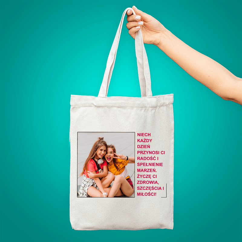 Materiałowa torba shopper z własnym nadrukiem ŻYCZENIA - spersonalizowany prezent dla przyjaciółki - Adamell.pl