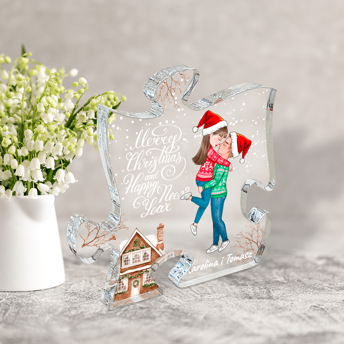 Merry Christmas and a happy New Year - Druk na szkle - puzzel, spersonalizowany prezent dla pary - Adamell.pl