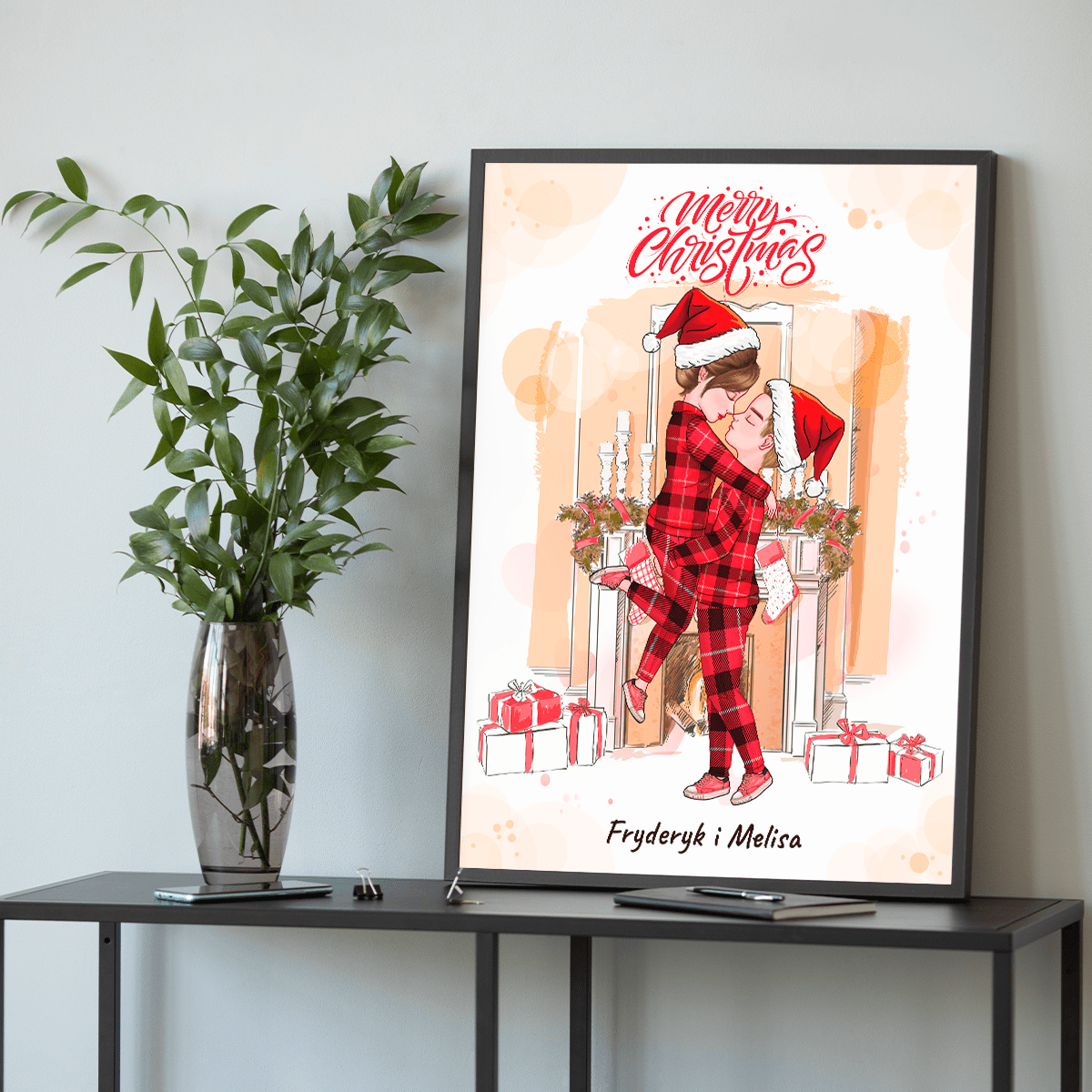Merry Christmas Clipart - plakat, spersonalizowany prezent dla pary - Adamell.pl