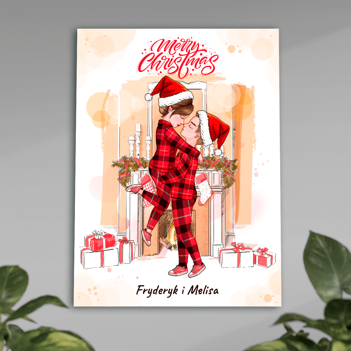 Merry Christmas Clipart - plakat, spersonalizowany prezent dla pary - Adamell.pl