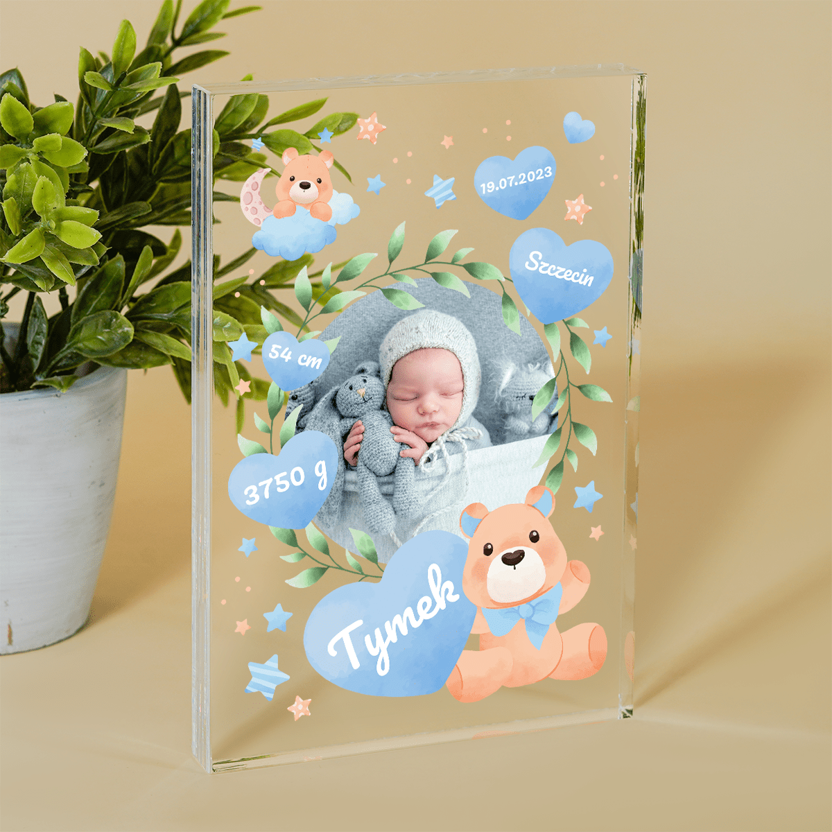 Metryka dziecka - Druk na szkle, spersonalizowany prezent dla dziecka - Adamell.pl