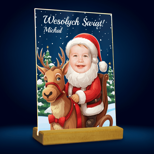Mikołaj z reniferem - Druk na szkle, spersonalizowany prezent dla dziecka - Adamell.pl