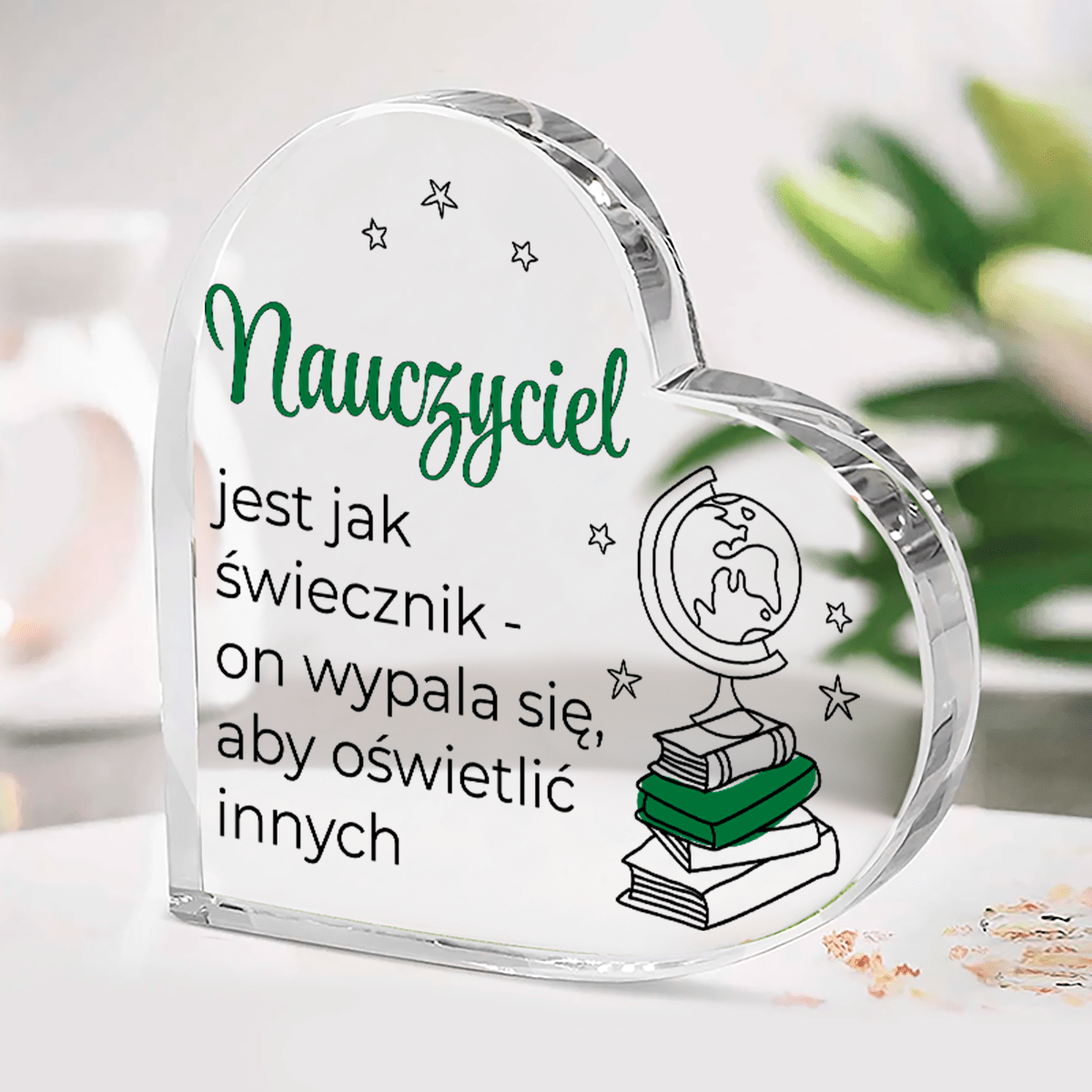 Mój drogi nauczycielu - Szklane serce, spersonalizowany prezent dla nauczyciela - Adamell.pl