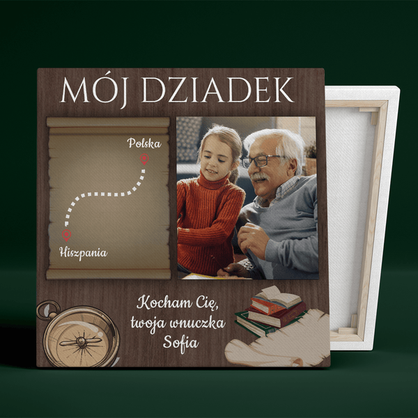 Mój dziadek - mapa - druk na płótnie, spersonalizowany prezent dla dziadka - Adamell.pl