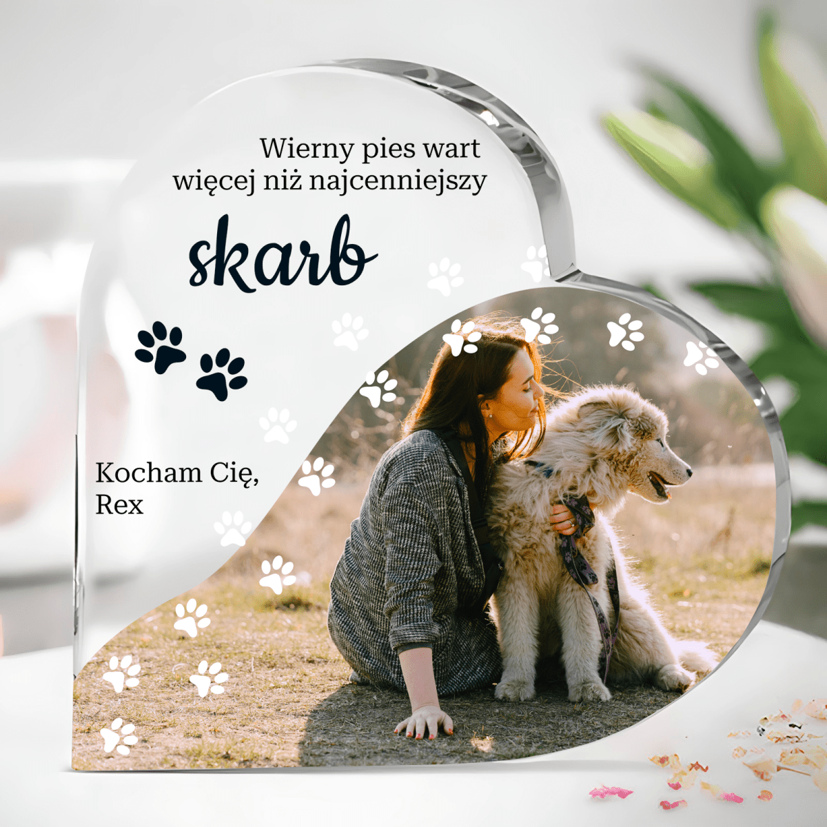 Mój kochany piesek - Szklane serce, spersonalizowany prezent - Adamell.pl