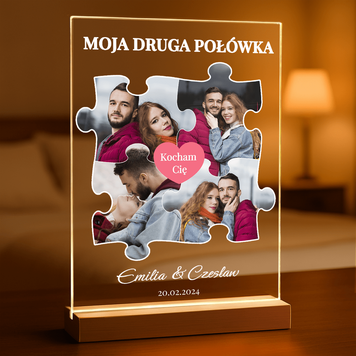 Moja druga połówka kolaż 4 puzzle - Druk na szkle, spersonalizowany prezent dla pary - Adamell.pl
