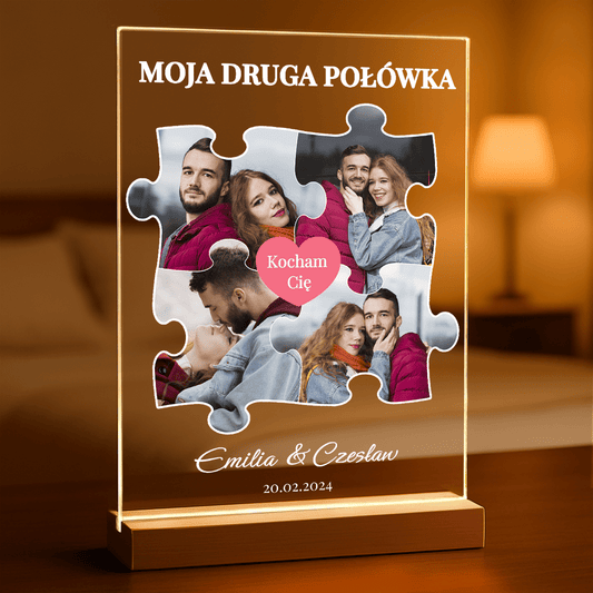 Moja druga połówka kolaż 4 puzzle - Druk na szkle, spersonalizowany prezent dla pary - Adamell.pl