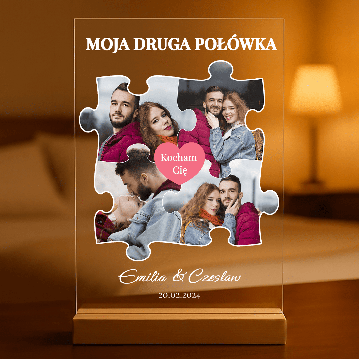Moja druga połówka kolaż 4 puzzle - Druk na szkle, spersonalizowany prezent dla pary - Adamell.pl