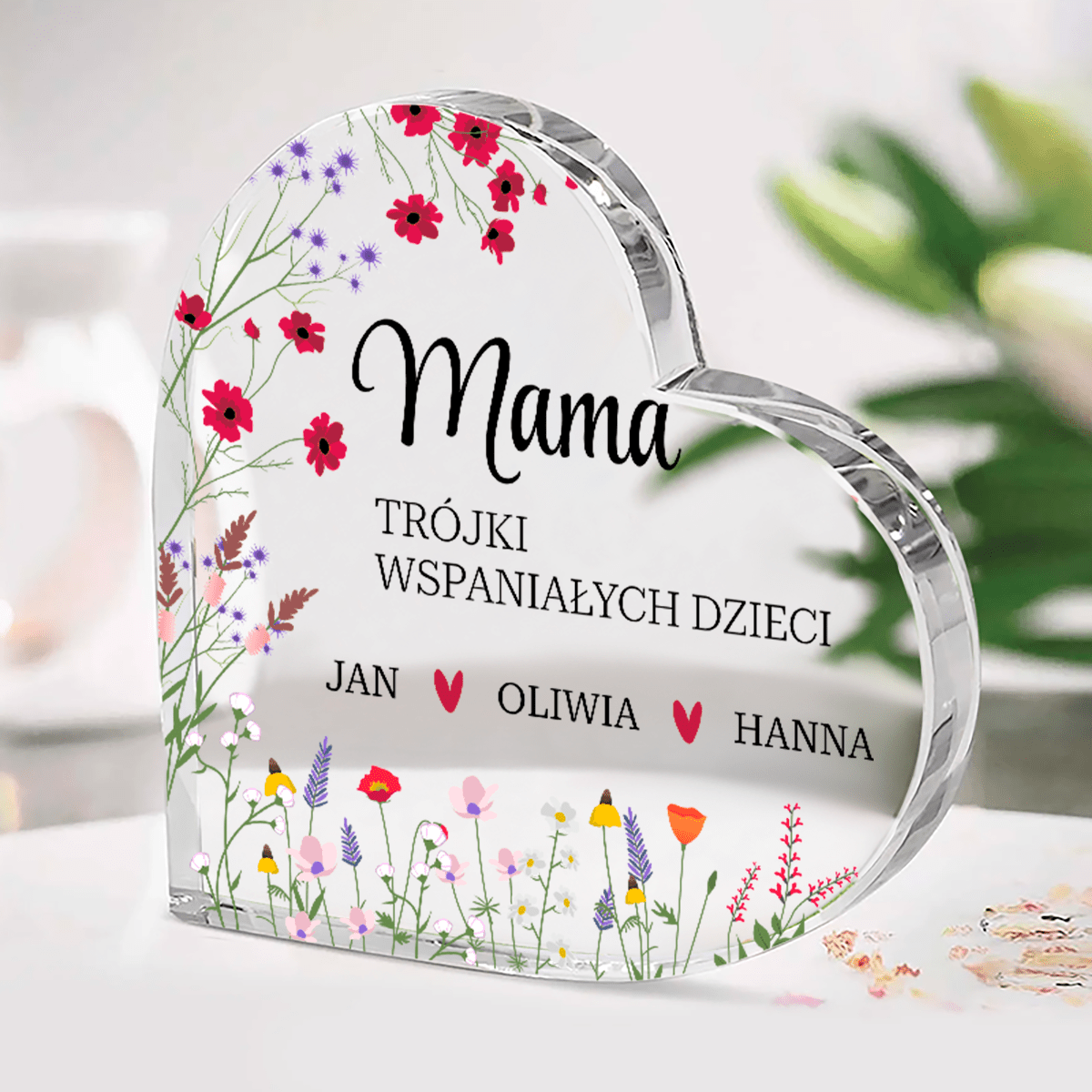 Moje dzieci - Szklane serce, spersonalizowany prezent dla mamy - Adamell.pl