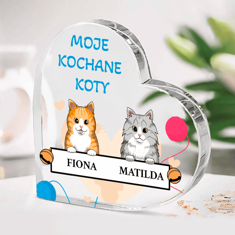 Moje kochane koty - Szklane serce, spersonalizowany prezent - Adamell.pl