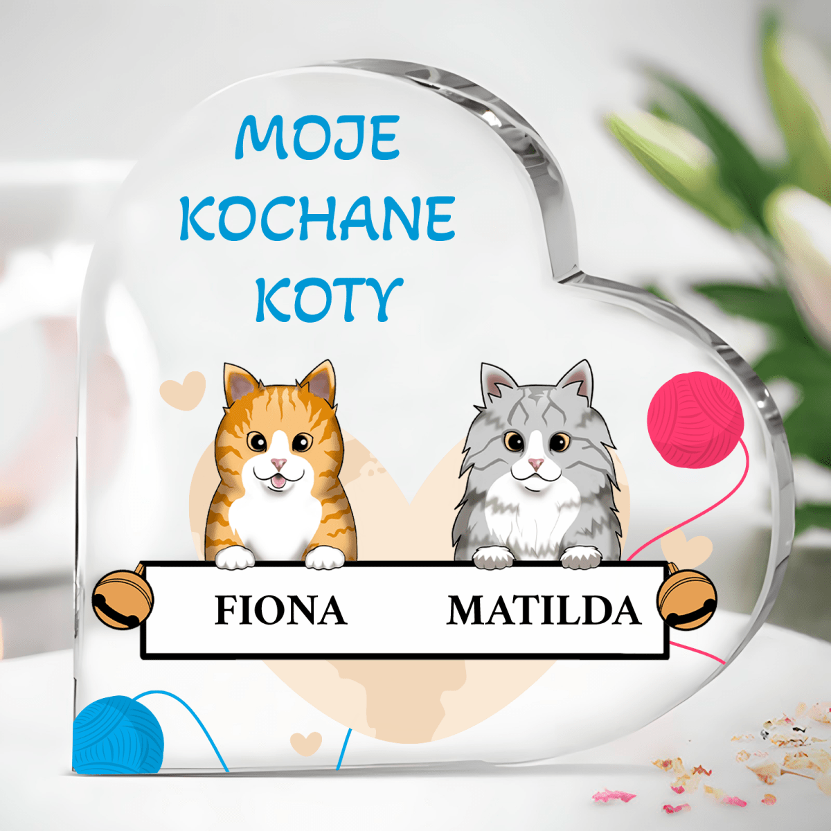 Moje kochane koty - Szklane serce, spersonalizowany prezent - Adamell.pl