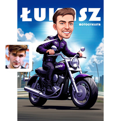 Motocyklista Ilustracja - druk na płótnie, spersonalizowany prezent dla motocyklisty - Adamell.pl