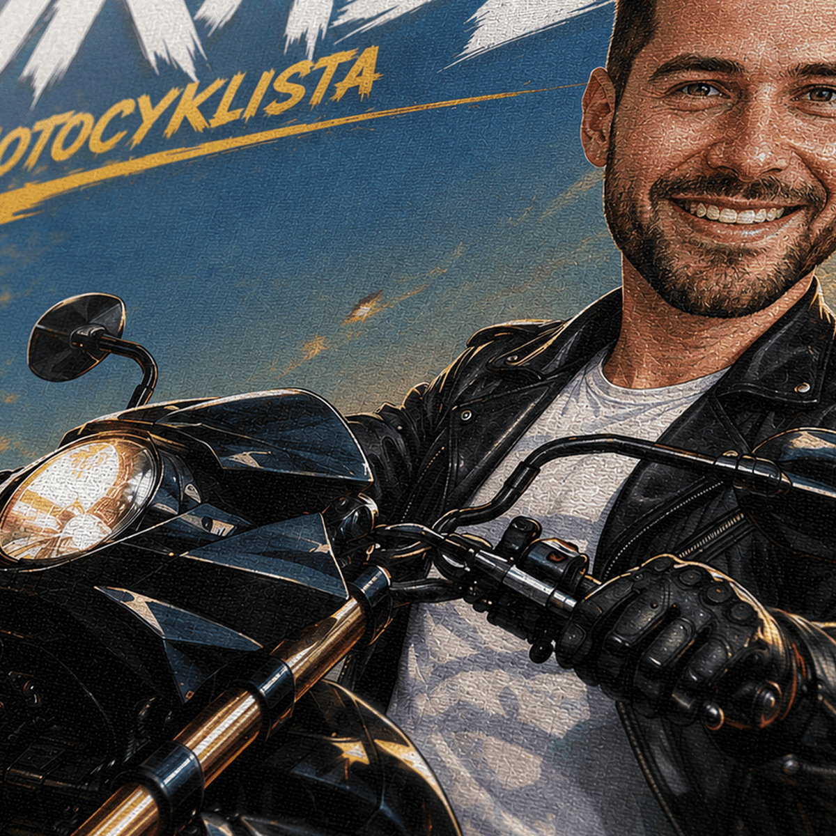 Motocyklista Ilustracja - druk na płótnie, spersonalizowany prezent dla motocyklisty - Adamell.pl