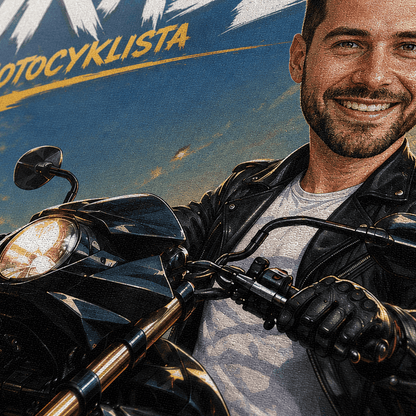Motocyklista Ilustracja - druk na płótnie, spersonalizowany prezent dla motocyklisty - Adamell.pl