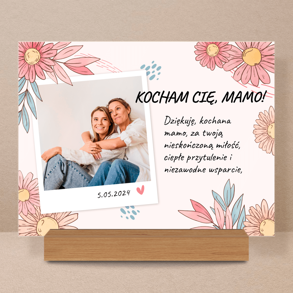 Motyw kwiatów + życzenia - Druk na szkle, spersonalizowany prezent dla mamy - Adamell.pl