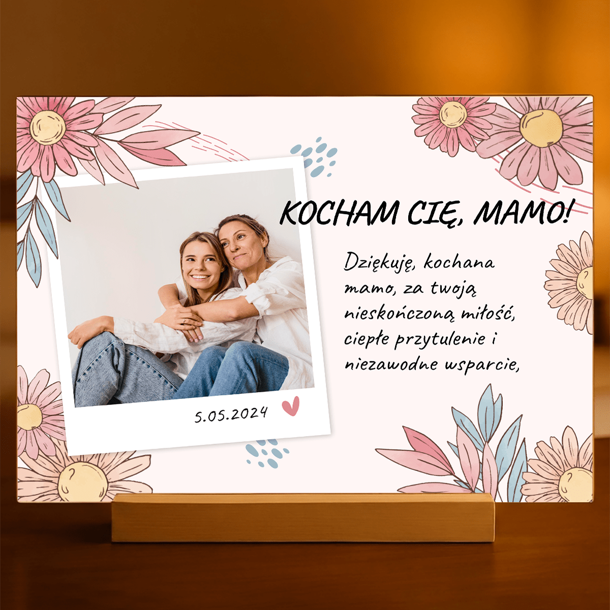 Motyw kwiatów + życzenia - Druk na szkle, spersonalizowany prezent dla mamy - Adamell.pl