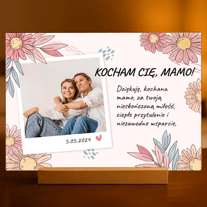Motyw kwiatów + życzenia - Druk na szkle, spersonalizowany prezent dla mamy - Adamell.pl