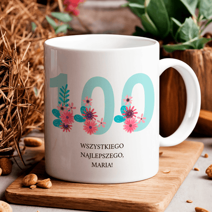 Na 100. urodziny - 1x Kubek z nadrukiem, spersonalizowany prezent dla babci - Adamell.pl