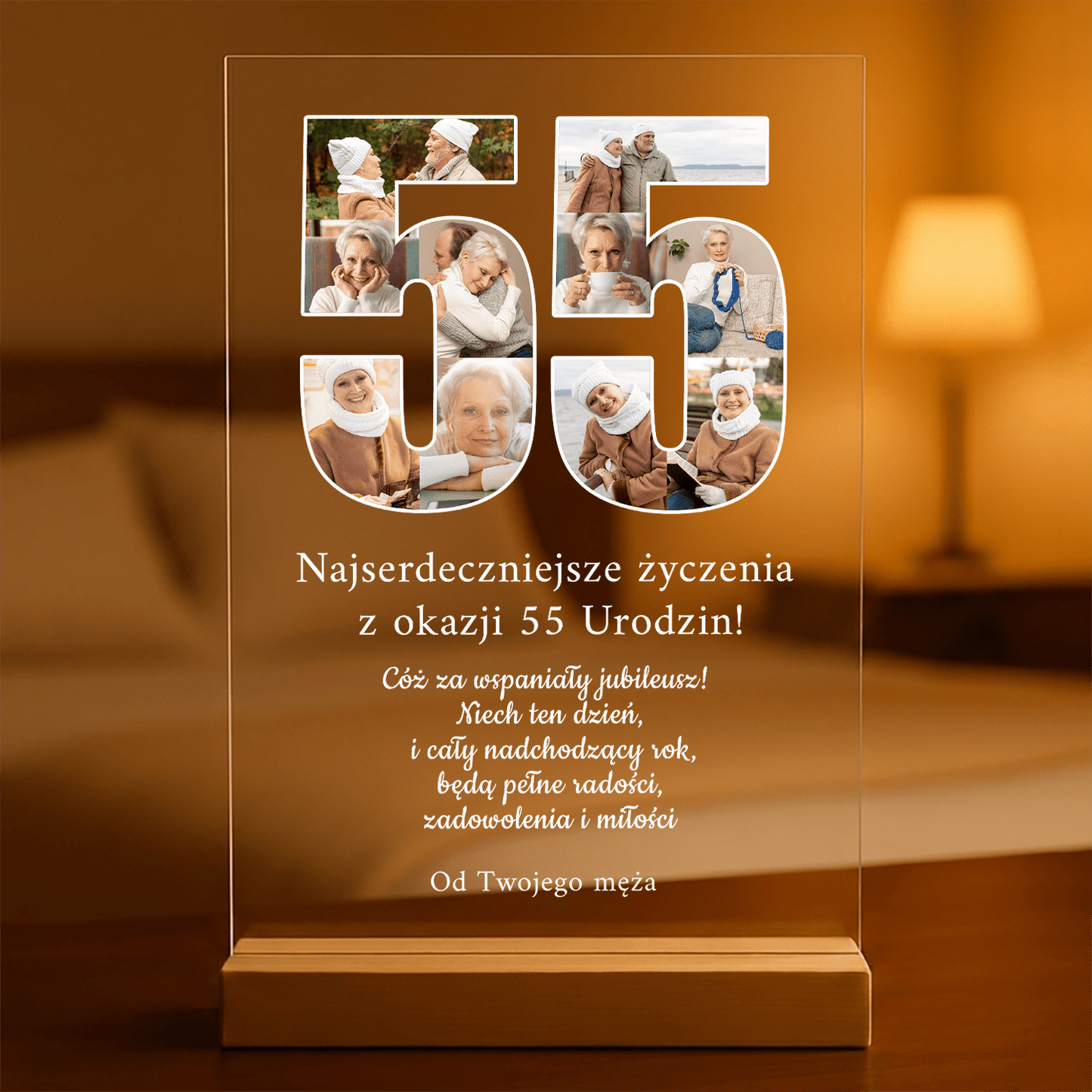 Na 55. urodziny - Druk na szkle, spersonalizowany prezent dla żony - Adamell.pl