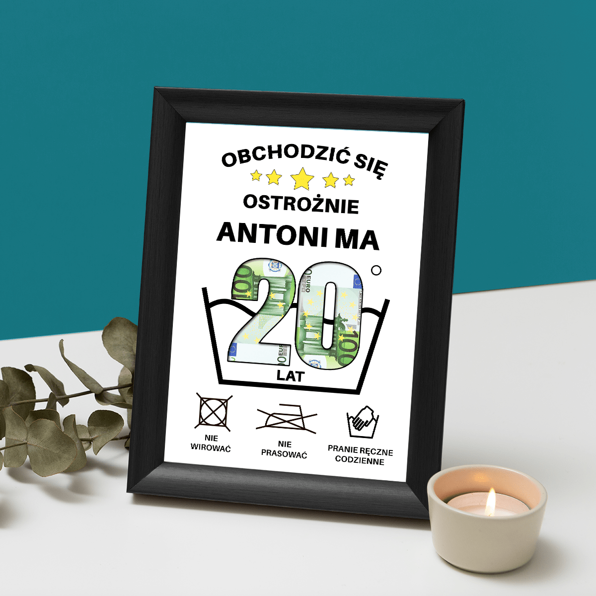 Na Twoje 20 urodziny - Ramka na pieniądze, spersonalizowany prezent na niego - Adamell.pl