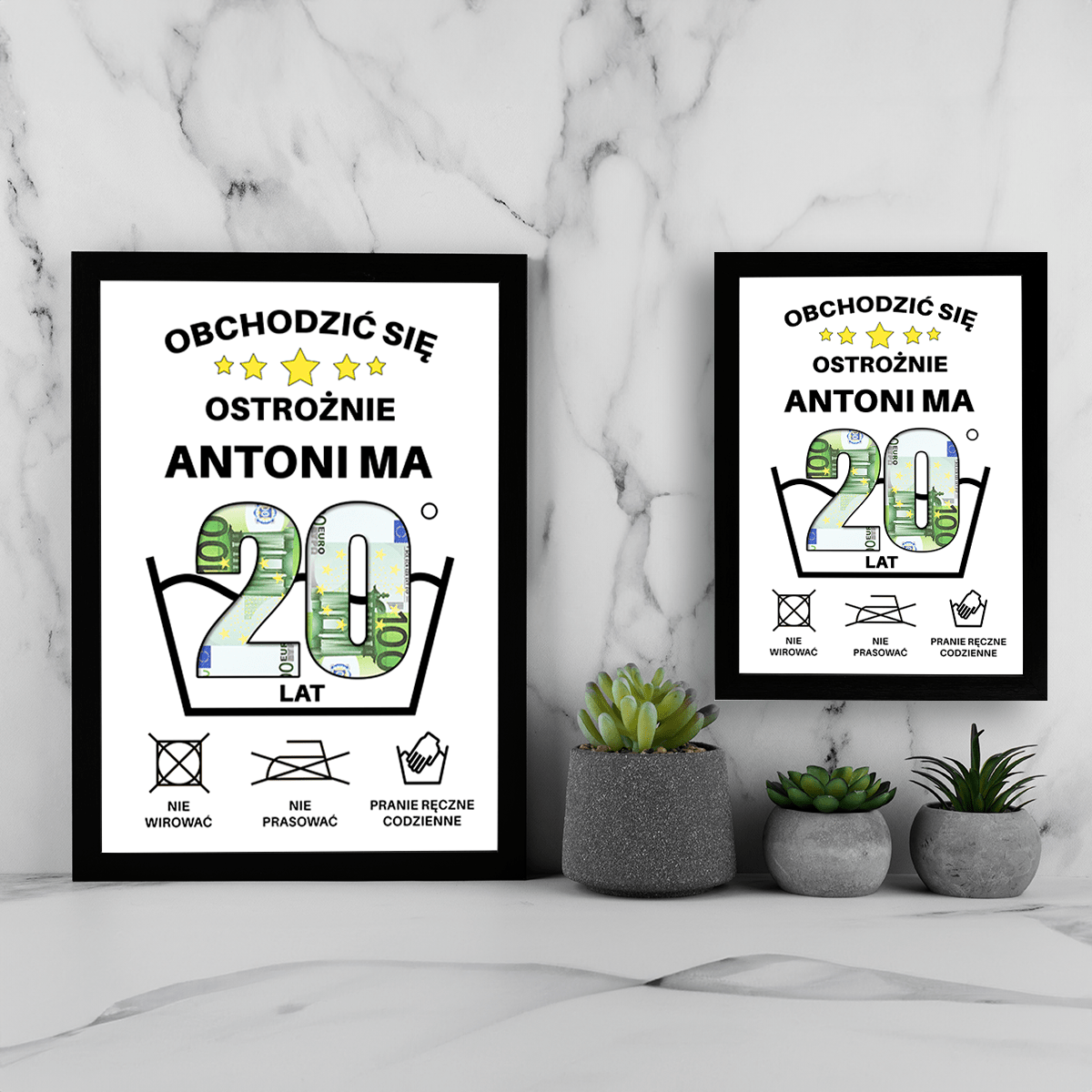 Na Twoje 20 urodziny - Ramka na pieniądze, spersonalizowany prezent na niego - Adamell.pl