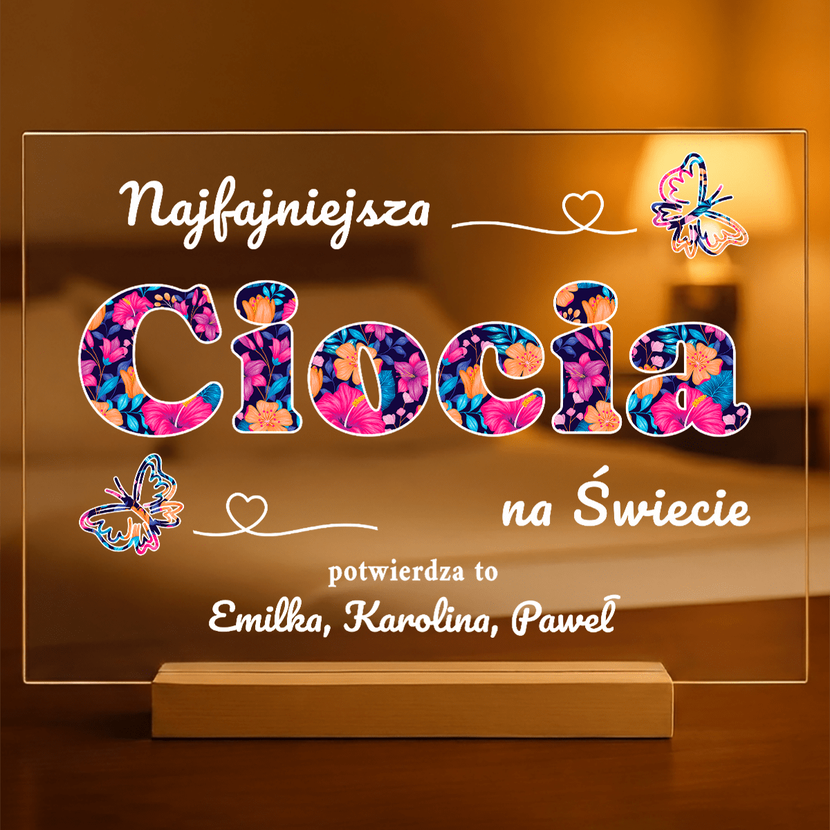 Najfajniejsza ciocia - Druk na szkle, spersonalizowany prezent dla cioci - Adamell.pl