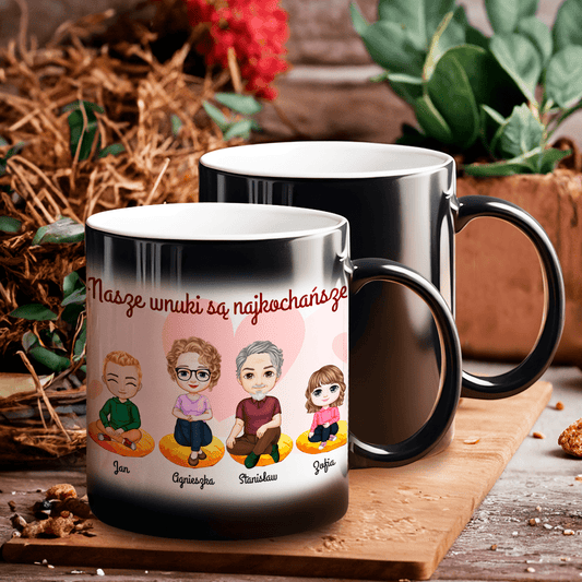 Najkochańsze wnuki Clipart - 1x Kubek magiczny z nadrukiem, spersonalizowany prezent dla dziadków - Adamell.pl