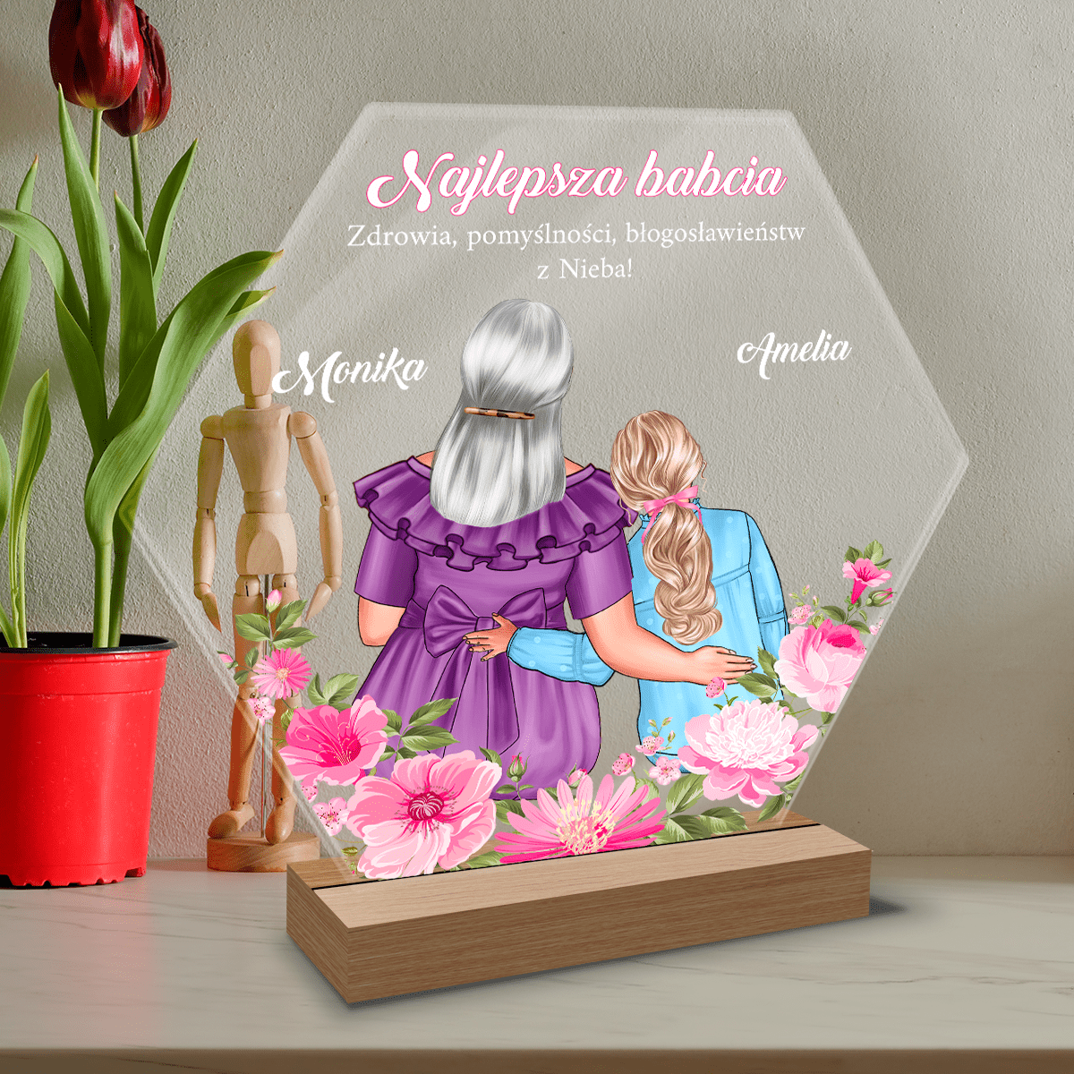 Najlepsza babcia Clipart + napisy - Druk na szkle, spersonalizowany prezent dla babci - Adamell.pl