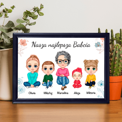 Najlepsza babcia i wnuki Clipart - Druk na szkle, spersonalizowany prezent dla babci - Adamell.pl