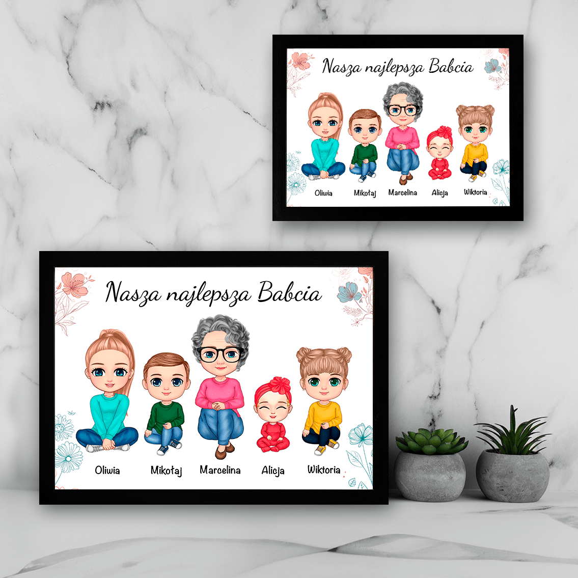 Najlepsza babcia i wnuki Clipart - Druk na szkle, spersonalizowany prezent dla babci - Adamell.pl