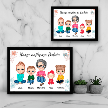 Najlepsza babcia i wnuki Clipart - Druk na szkle, spersonalizowany prezent dla babci - Adamell.pl