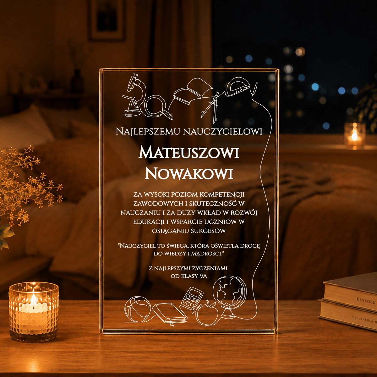 Najlepszemu nauczycielowi - Druk na szkle, spersonalizowany prezent dla nauczyciela - Adamell.pl