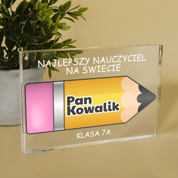 Najlepszy nauczyciel ołówek - Druk na szkle, spersonalizowany prezent dla nauczyciela - Adamell.pl