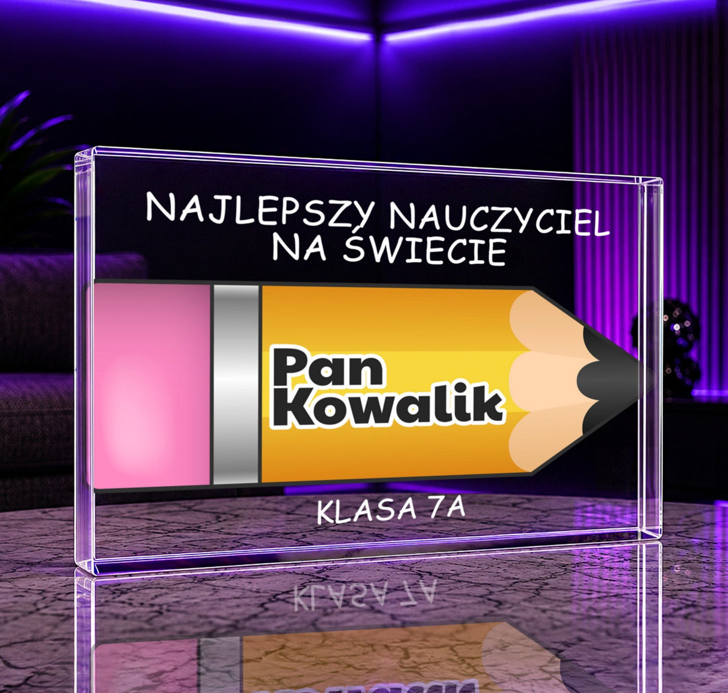 Najlepszy nauczyciel ołówek - Druk na szkle, spersonalizowany prezent dla nauczyciela - Adamell.pl