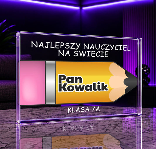 Najlepszy nauczyciel ołówek - Druk na szkle, spersonalizowany prezent dla nauczyciela - Adamell.pl