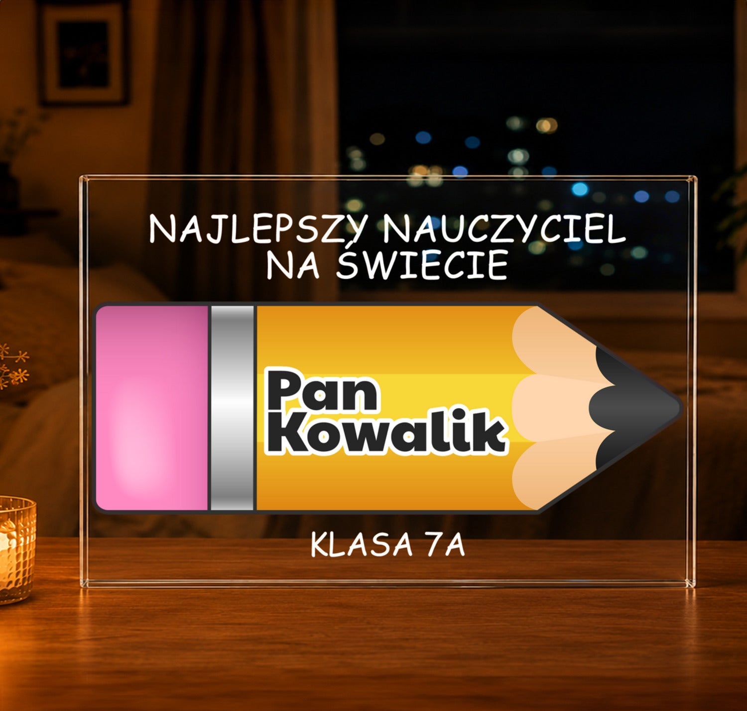 Najlepszy nauczyciel ołówek - Druk na szkle, spersonalizowany prezent dla nauczyciela - Adamell.pl