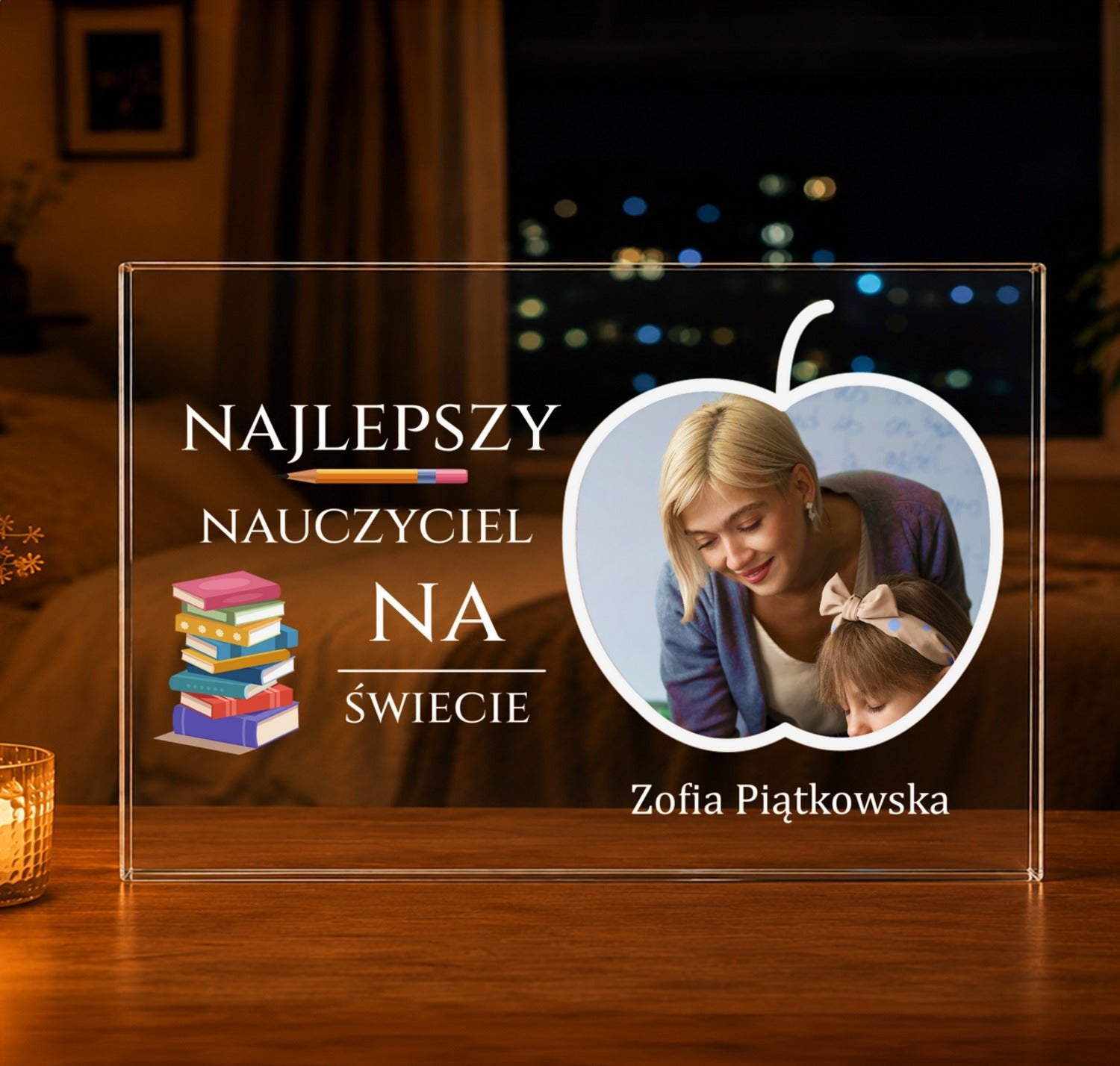 Najlepszy nauczyciel zdjęcie + tekst - Druk na szkle, spersonalizowany prezent dla nauczyciela - Adamell.pl