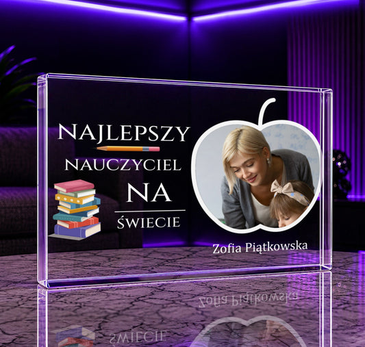 Najlepszy nauczyciel zdjęcie + tekst - Druk na szkle, spersonalizowany prezent dla nauczyciela - Adamell.pl